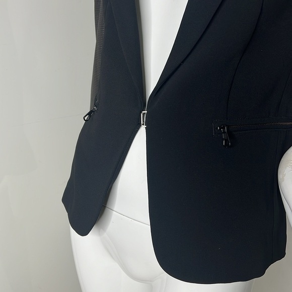 Rag & Bone Sz 2 Black Leather Sleeves Zip Pocket Fitted Blazer Jacket - Picture 7 of 12